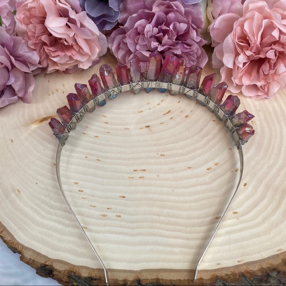Raw Quartz Rainbow Crystal Headband Hair Jewelry - Picture 9 of 13